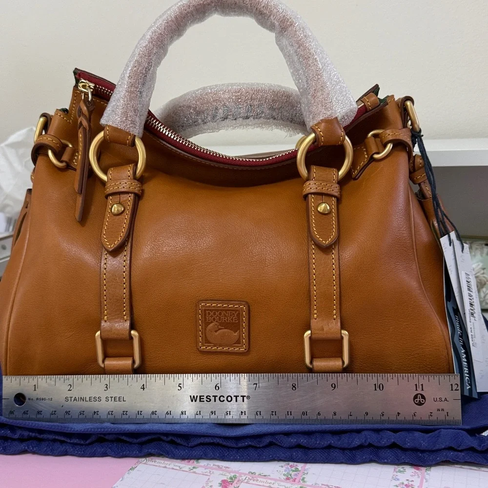 Dooney & Bourke Caramel Leather Satchel with Tassel - Picture 11 of 13